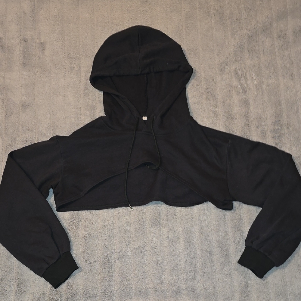 Women's Black Cropped Hoodie Size Large Stylish